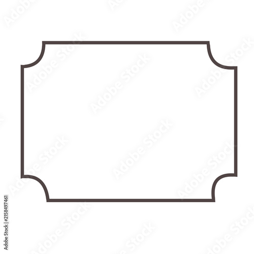 Decorative frame illustration. Hand drawn rectangle border with concave corners and copy space isolated on white background.
