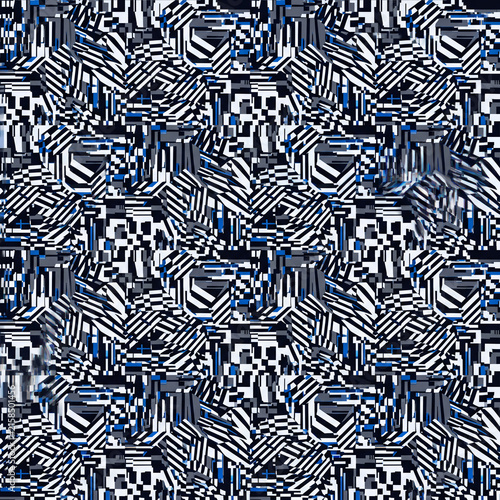 Black White Blue Optical Stripe Camouflage Pattern