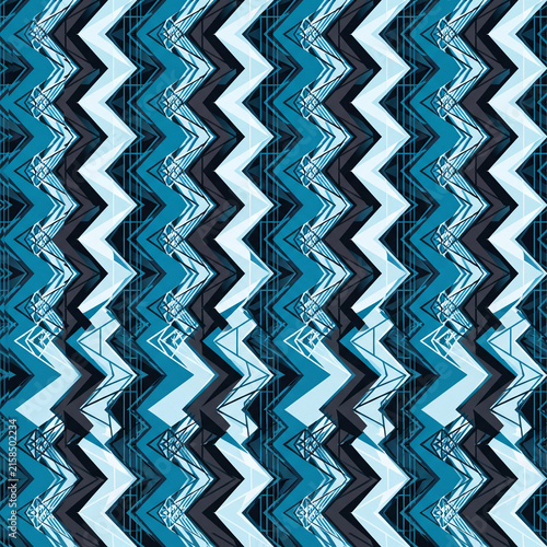 Blue Black Zigzag Optical Camouflage Pattern
