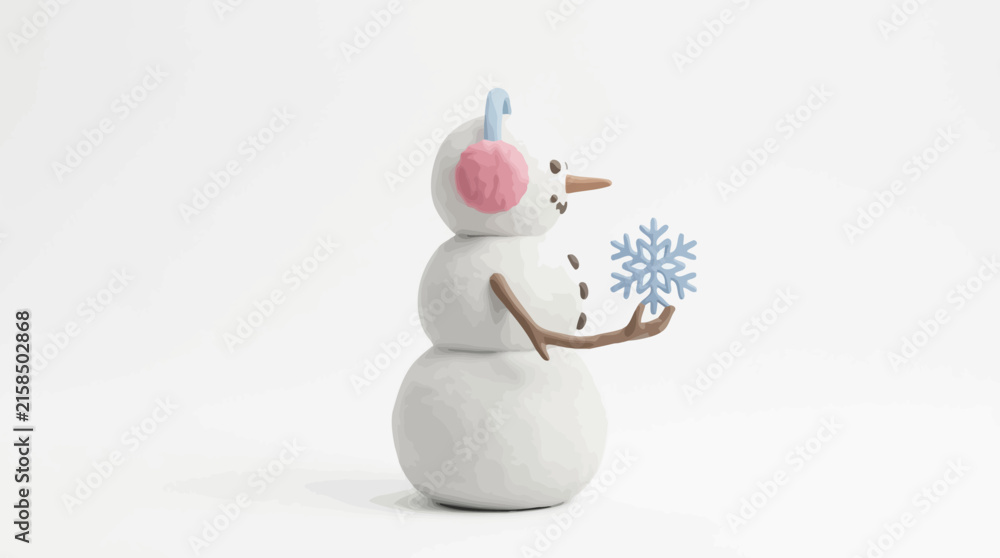 Obraz premium Cute Snowman Figurine Holding Pink Flower.
