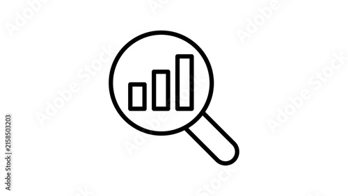Magnifying glass over bar chart for data analysis.