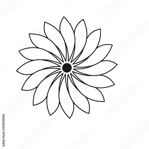 Stylized Flower with Black Center and White Petals