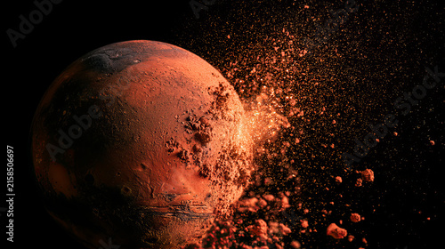 Mars and glowing solar wind particles, planetary activity concept