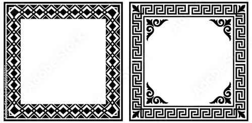 Group of two ornamental square frames with geometric patterns and ancient greek ornaments.