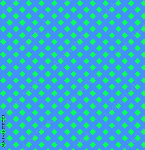 Seamless pattern with green pixel shapes on a blue background