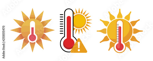 Fotografie Sun thermometer icons featuring orange yellow gradient colors for climate change or weather reports