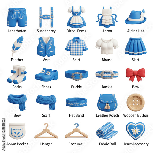 Bavarian Oktoberfest Clothing and Accessories Collection Blue and White