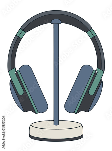 Modern Wireless Headphones on Stand Illustration Vector Art.