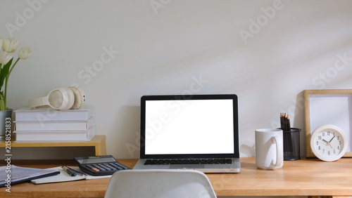 Принти на полотні Blank computer screen displayed on a modern workspace desk for a digital mockup