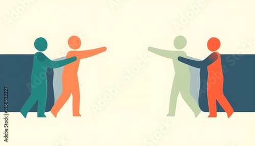 Two pairs of people reaching across a gap