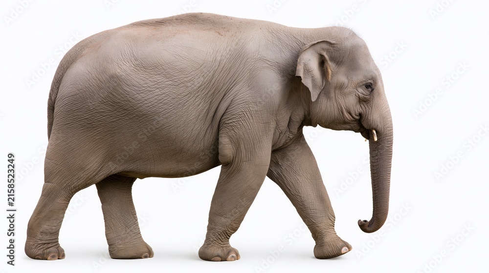 Fototapeta premium The Elephant in White Studio Portrait Calm Giant Walking Gracefully