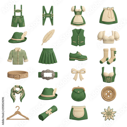 Bavarian Traditional Clothing Elements Set Oktoberfest Costume Elements