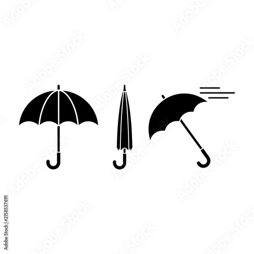 Canvas Print Umbrella icons in different states, open, closed, and windy conditions