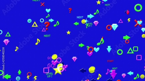 ドット絵のアイコンのポップなゲームの世界　上昇　ループ