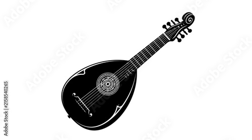 Bild auf Leinwand A black silhouette of a lute with ornate detailing is presented