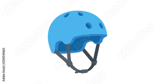 A blue bicycle helmet is depicted in a flat vector illustration on a white background
