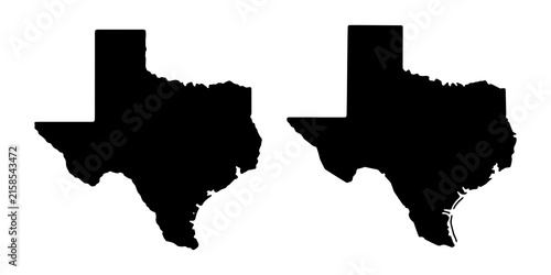 Obraz na plátně Texas state map silhouettes in black featuring precise borders for regional mapping or web designs