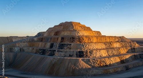 Vast open-pit mine with tiered layers carved into the earth under a clear sky