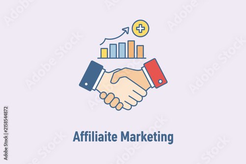 Affiliate marketing business partnership handshake with growth chart icon