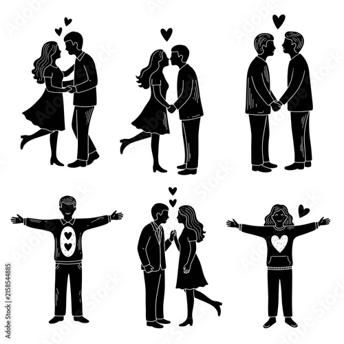 Various Romantic Couple Silhouettes Poses