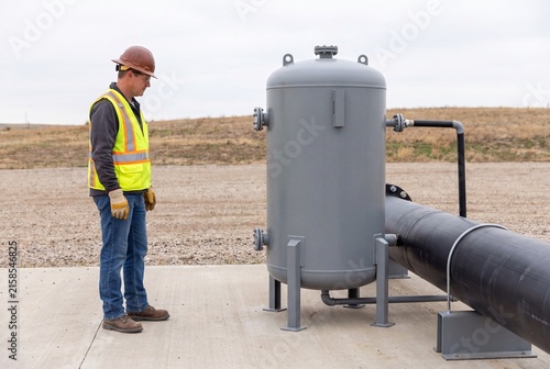 Industrial Pressure Vessel Safety Check by Field Technician at Energy Facility