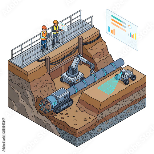Isometric underground pipeline construction and robotic inspection