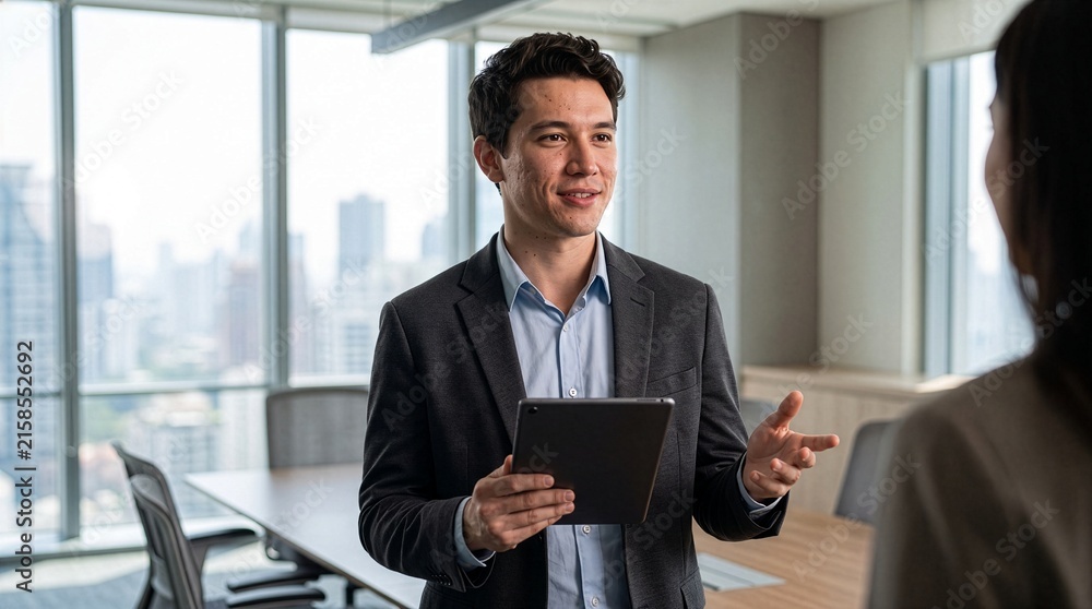 Fototapeta premium Professional Male Business Consultant Working on Tablet