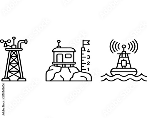 Foto Weather monitoring station icons depict meteorological equipment.
