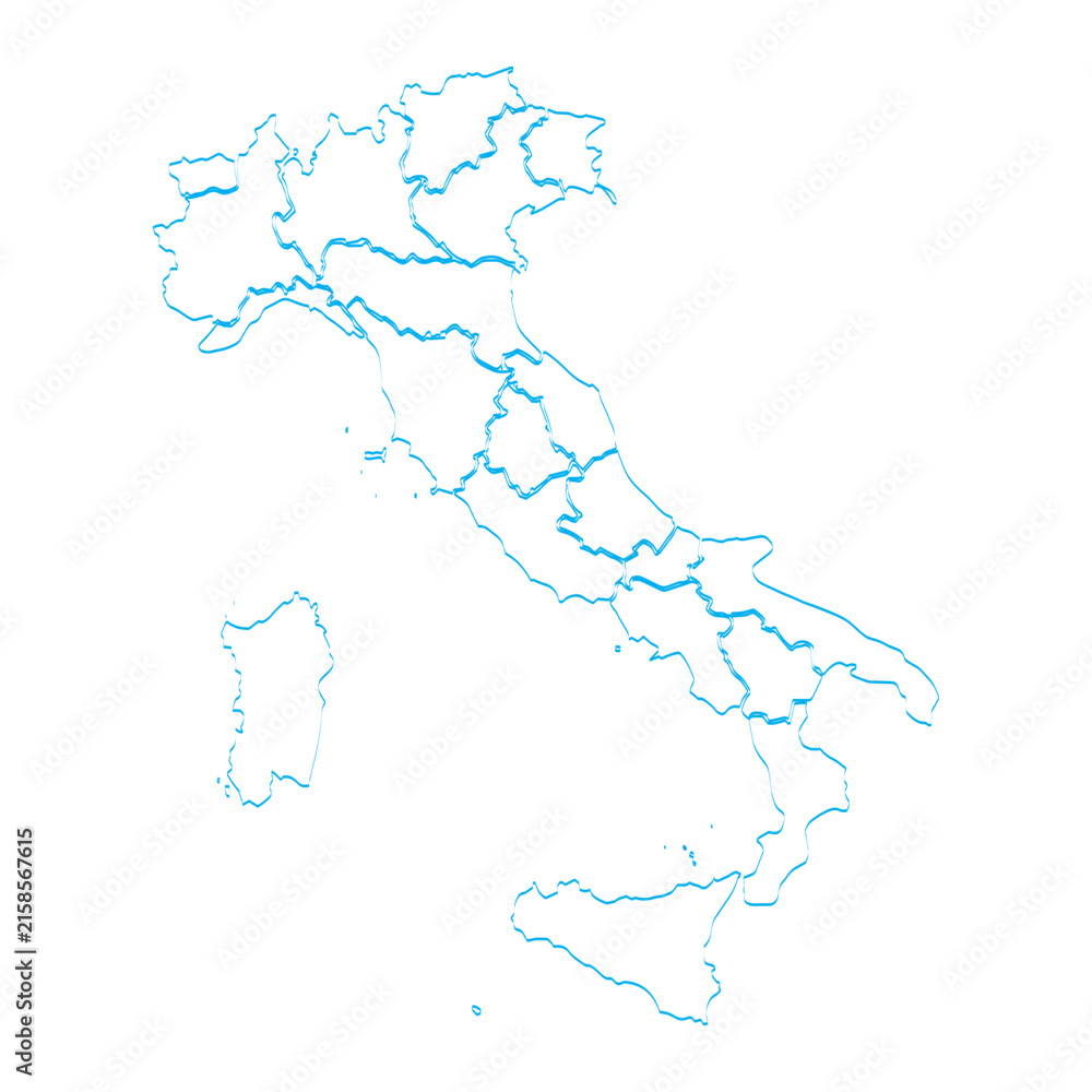 Fototapeta premium Blue outline map of Italy showing regions and borders on a clean white background