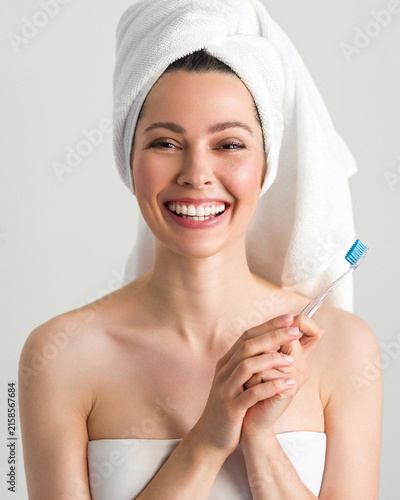 Fresh Morning Smile with Toothbrush and Towel