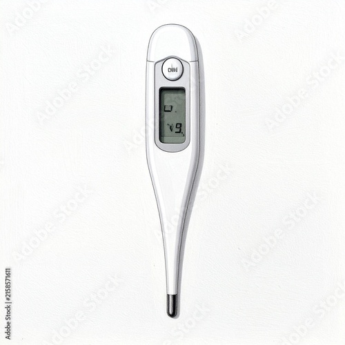 Digital thermometer on white background for medical use.