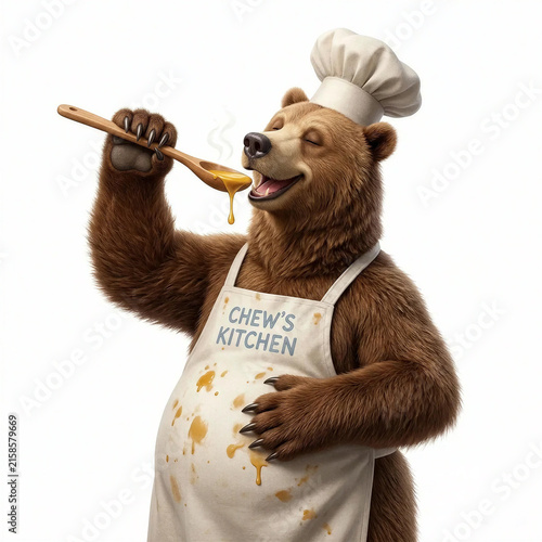 Bear Chef Tasting Spoon Bliss Cooking Isolated White - Generative AI