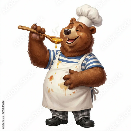 Bear Chef Tasting Spoon Bliss Cooking Isolated White - Generative AI