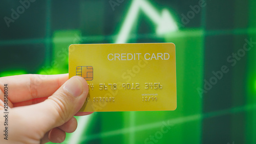 Financial freedom, hands choosing gold credit card for online payment and checkout.