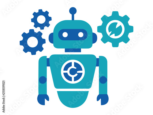 Canvastavla Blue Industrial Automation Robot Icon with Gears and AI Concept