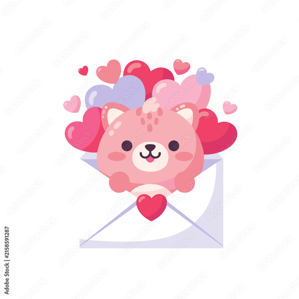 Fototapeta premium Cute Animal Popping Out of Pink Envelope