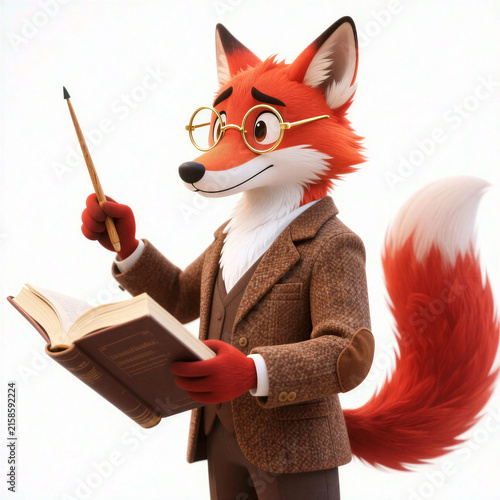 Cute Fox Professor Teacher Character Isolated White - Generative AI