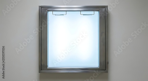 Medical x-ray film illuminator viewer mounted on a plain white hospital wall
