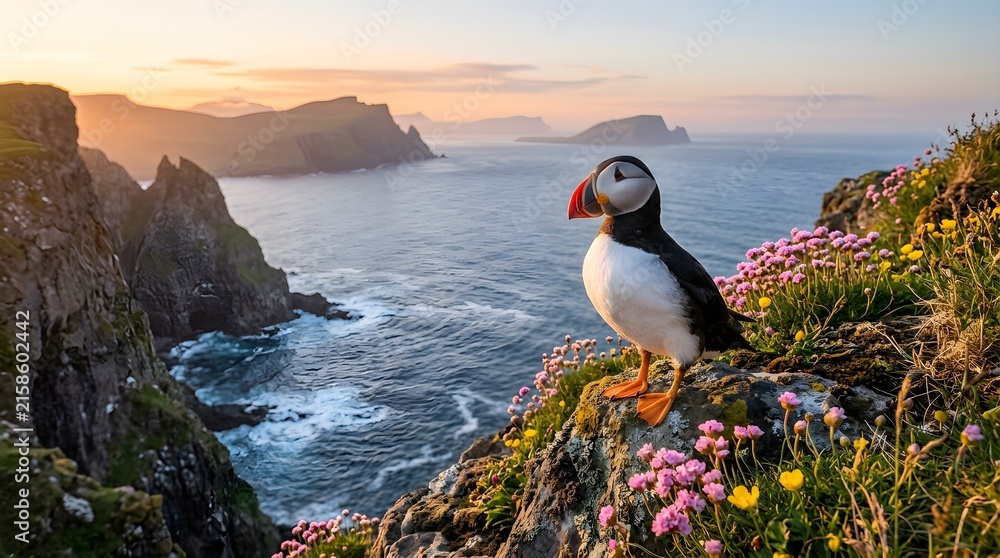 Fototapeta premium Atlantic Puffin on Coastal Cliff