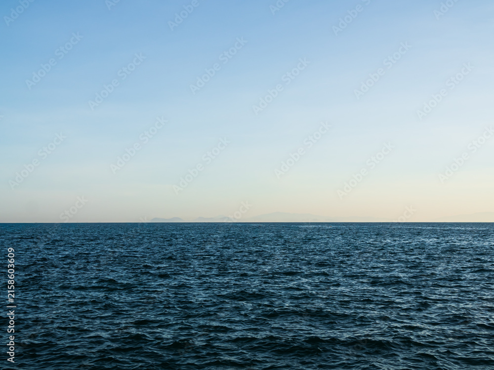 Fototapeta premium Sea blue summer backgorund, sand beach blue sky 
