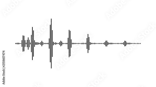 Audio waveform spectrum animation on white background, black sound visualizer, frequency equalizer, digital music rhythm effect, 4k
