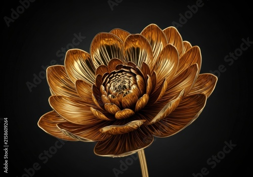 Ornate Metallic Gold Flower Sculpture on Black Background