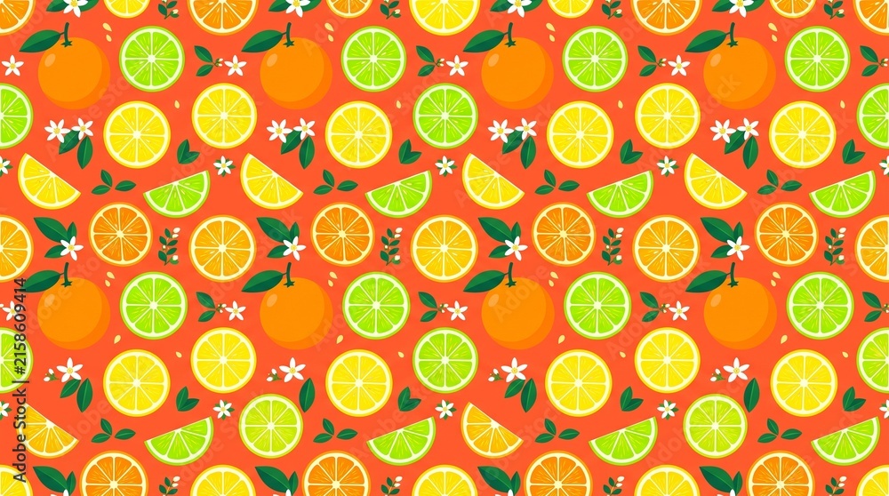 Citrus Fruit Seamless Pattern with Orange Lemon and Lime