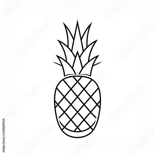 Minimalist black and white pineapple line art illustration.