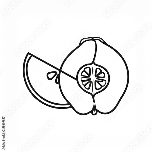 Simple black and white line art of a sliced lemon.