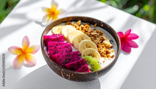 Colorful Acai Bowl with Fresh Fruits and Granola.