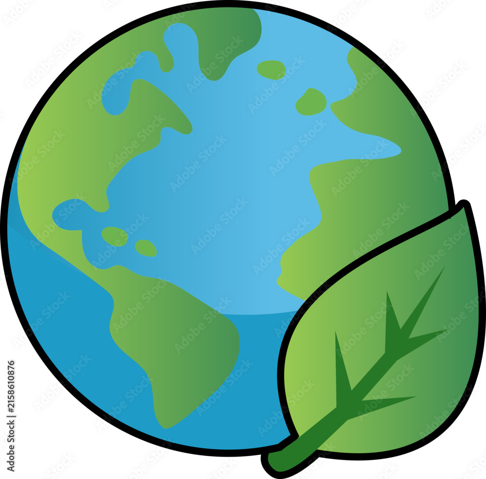 Fototapeta premium Earth globe icon with green leaf represents environmental conservation and ecological sustainability.