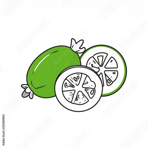 Fresh Green Passion Fruit with Sliced Interior Illustration.