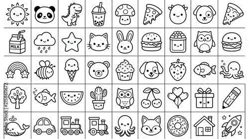 A collection of cute cartoon icons.