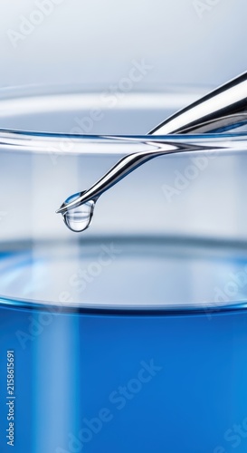 Water droplet falling from pipette tip.